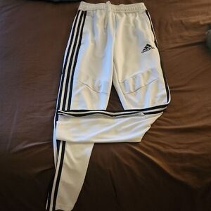Adidas Womens White Joggers with Black Stripes